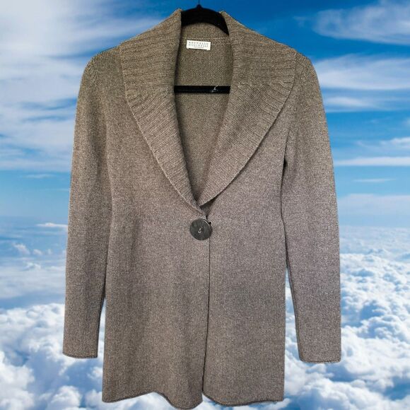 BRUNELLO CUCINELLI 100% Cashmere Womens Cardigan Size Small One Button Brown - Picture 1 of 10